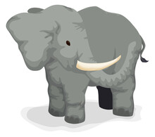 Big Elephant Standing Looking Back Over White Background, Vector Illustration