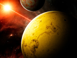 Wall Mural - exploration of new worlds, space and universe, new galaxies. planets in backlight. exoplanets. solar