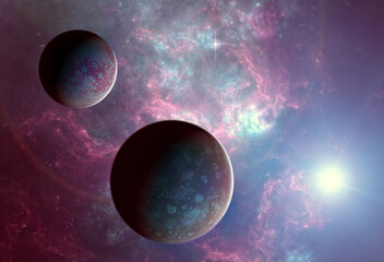 Wall Mural - exploration of new worlds, space and universe, new galaxies. planets in backlight. exoplanets. solar