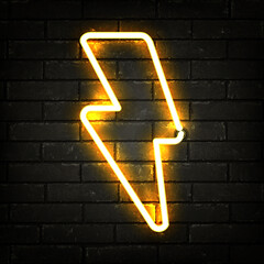 Wall Mural - vector realistic isolated neon sign of lightning bolt logo on the wall background.