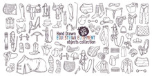 Hand Drawn Equestrian Equipment Collection Vector. Horse Ammunition. Rider Clothing.