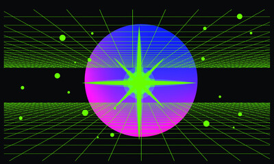 Fototapete - 3D perspective laser grid going into the horizon. Sci-fi futuristic retro style image. 