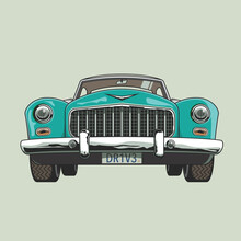 Vintage Car In Teal Color Illustration