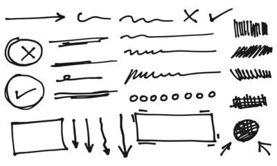Poster - hand drawn collection of doodle vector design element. curly swishes, swoops, swirl, arrow, divider 