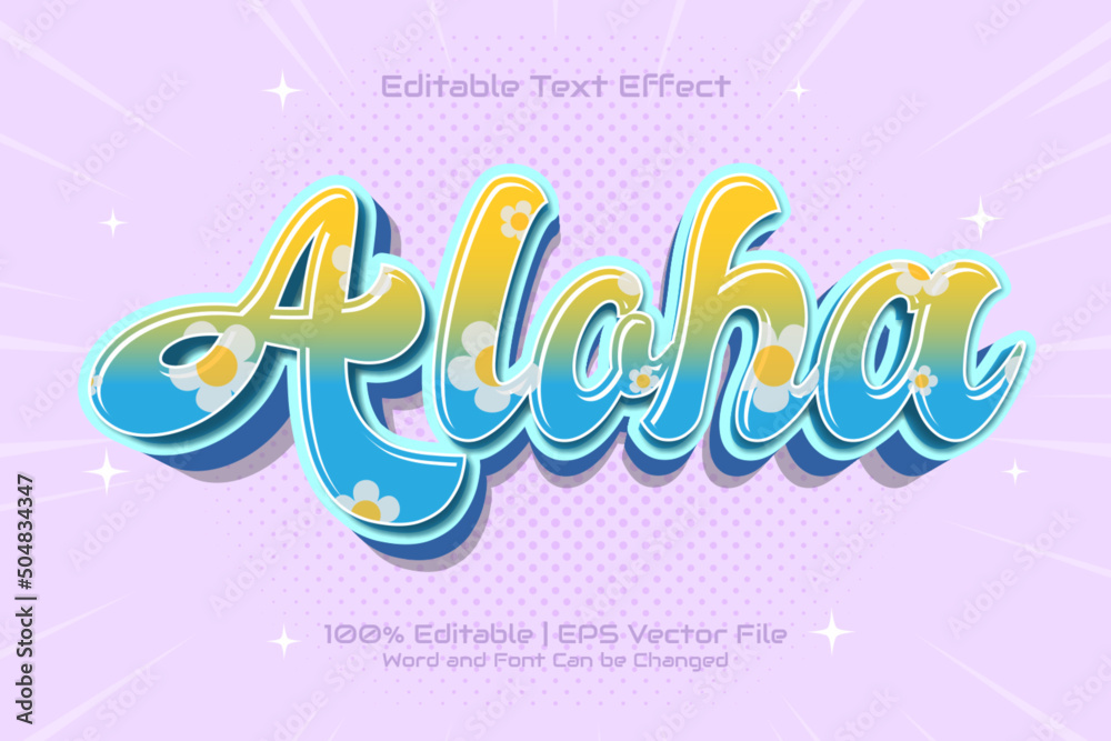 Aloha 3D editable text effect Cartoon style Stock Vector | Adobe Stock