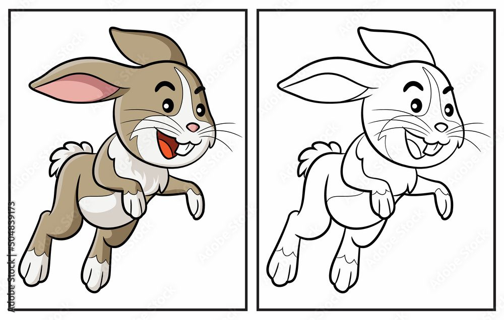 Coloring book cute rabbit. Coloring page and colorful clipart character ...