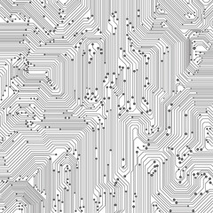 Fototapete - Circuit Board Lines Technology Minimal Pattern Concept Vector Background. Abstract Grayscale Color PCB Trace Data Infographic Design Illustration	