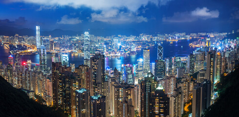 Wall Mural - Victoria Harbor of Hong Kong city at night