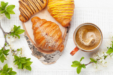 Wall Mural - Various croissants and coffee