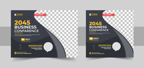 Business Conference live webinar banner invitation and social media post template. Business webinar invitation template. Vector EPS