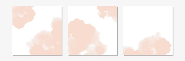 Poster - Set of pink watercolor or ink stains background. Abstract  paint shapes. Isolated texture on white. Modern minimalist art. Design for party invitation or poster.