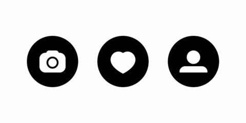 Poster - Icon set of social media. Camera, love, and profile button