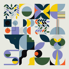 Aufkleber - postmodern aesthetics inspired vector graphic pattern made with abstract geometric shapes