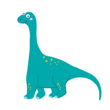 Fototapeta Dinusie - Cute herbivorous dinosaur Brachiosaurus, vector flat illustration in hand drawn style on white background