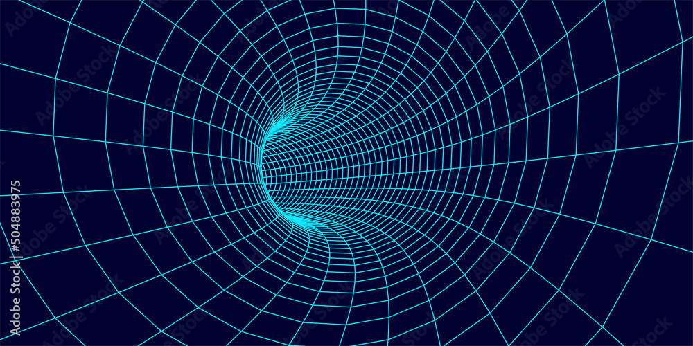 Wireframe abstract tunnel. 3D tunnel grid. Futuristic 3d portal ...