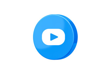 Fototapete - Blue social media video 3d icon isolated on white background with music application channel symbol or digital network communication sign and mobile community technology app minimal bubble template.