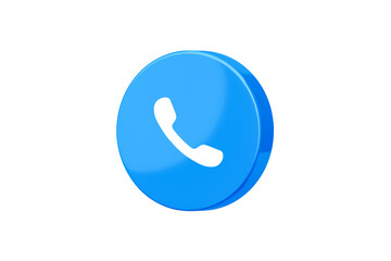 Wall Mural - Blue contact phone 3d icon isolated on white background with customer service hotline message bubble symbol or information help receiver support simple button and communication social dial chat sign.