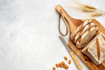 Home baked cake with nuts and dried fruits, top view