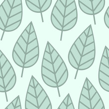 Green Graphic Contour Leaves Backdrop. Seamless Cartoon Leaf Pattern Vector Illustration. Minimal Floral Wallpaper. Botanical Abstract Geometric Texture. Template For Print, Design, Banner Or Card.