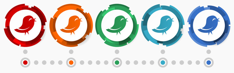 Leinwandbilder - Twitter, tweet concept vector icon set, modern design abstract web buttons in 5 color options, infographic template