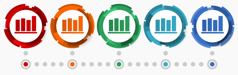 Leinwandbilder - Graph, chart concept vector icon set, modern design abstract web buttons in 5 color options, infographic template