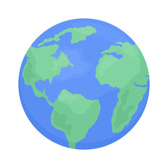 Poster - Spherical Earth model semi flat color vector object. 3D visualisation of planet. Full sized item on white. Celestial body. Simple cartoon style illustration for web graphic design and animation