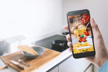 Woman searching for recipes on a cooking app