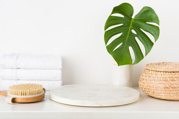 Wall Mural - spa concept for product display montage with white stone pedestal