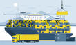 © lyudinka - Loading containers on a truck in the port from a container ship. Vector illustration.