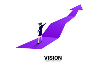 Poster - Silhouette of businessman point ahead on step up graph. Concept of people ready to start career and business