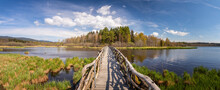 Landscape With A Wooden Bridge Over Water - Footbridge Over The Olsina Pond, Czech Republic