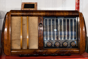 Model of an Ancient Vintage Wooden Radio on a Table