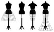 © Valeria  - Vector set of female mannequins with crinolines, fashion dress forms in black color, isolated, on white background