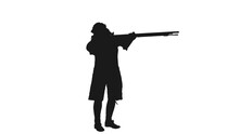 Black And White Silhouette Of 18th Century Infantryman Firing Rifle, Full HD Footage With Alpha Transparency Channel Isolated On White Background