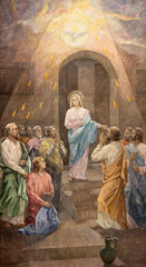 Wall Mural - VALENCIA, SPAIN - FEBRUAR 14, 2022: The painting of Pentecost in the church Iglesia San Francisco de Borja by Miguel Vaguer (1973).