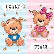 Greeting Card With Teddy Bears Boy And Girl