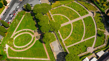 Aerial View Of Rome Rose Garden, A Public Garden Located Near Circus Maximus In Rome, Italy. Over 1100 Varieties Of Roses Are Grown There. 