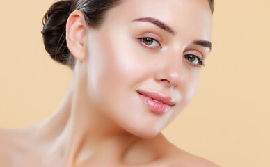 woman beauty face healthy clean fresh skin natural makeup beauty eyes and lips female young model