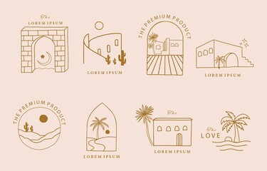  Collection of line design with sun,window,building.Editable vector illustration for social media,icon