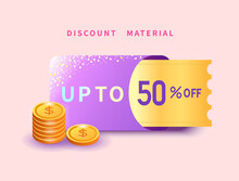 Minimalistic Purple Sale Template Banner With Coin In Color Up To 50% Off