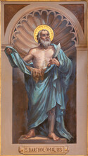 BARI, ITALY - MARCH 3, 2022: The Fresco Of St. Bartolomew The Apostle In The Church Chiesa San Ferdinando By Nicola Colonna (1862 -1948).