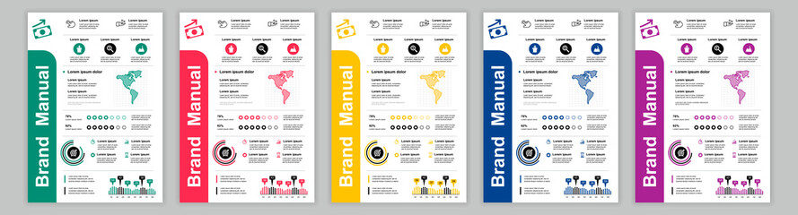 Poster - DIN A3 business brand manual templates set. Company identity brochure page with global targets, commercial proposals. Advertisement banner or flyer. Vector layout design for poster, cover, brochure