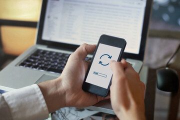 install update of operating system on mobile smartphone, upgrade concept