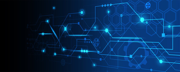 Technology background.Circuit board with the light dark blue.