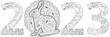 Zentangle stylized rabbit number 2023. Hand Drawn lace vector illustration for coloring pages
