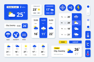 weather app widget. ui icon for screen. week or day forecast. mobile meteorology with temperature gr