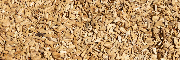 Wood chips texture. Panoramic wooden background