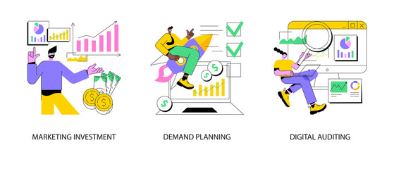 Poster - marketing accounting abstract concept vector illustration set. marketing investment, demand planning