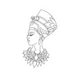 Vector isolated the ancient Egyptian wife of Pharaoh Nefertiti head in headdress in profile colorless black and white contour line graphic drawing