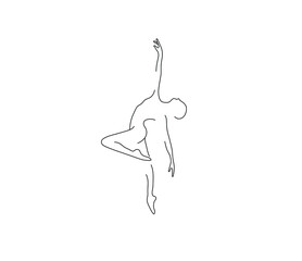 Wall Mural - Vector isolated ballet danser man contour line silhouette drawing. Colorless black and white ballet dancer in pose outline hand drawing sketch.